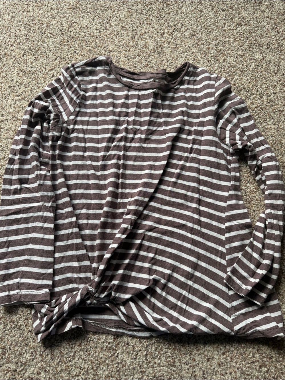Women’s Dusty Purple and White Striped Long-Sleeve Knot Front Top